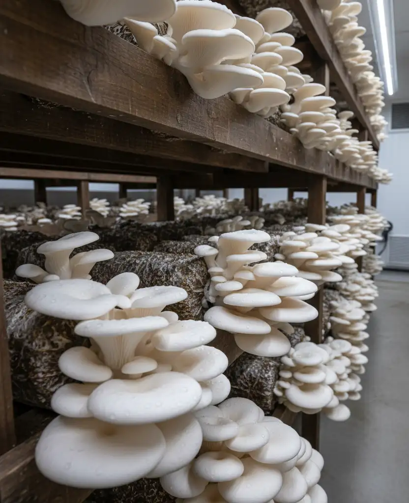 Étagère pleurotes blancs